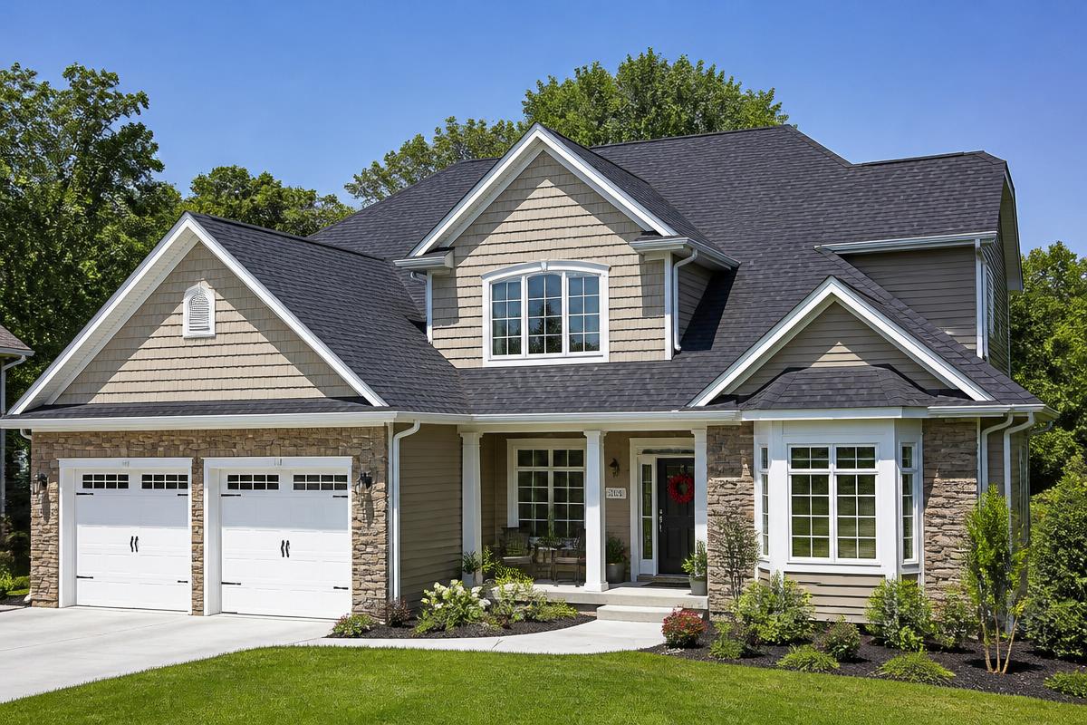 Suburban home with a newly installed charcoal architectural asphalt shingle roof